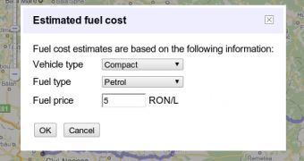 Fuel cost calculator in Google Maps