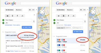 Travel time estimates based on real-time traffic in Google Maps