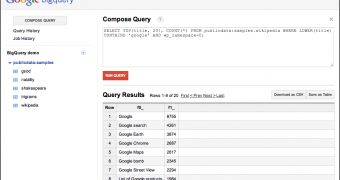 The new web interface of BigQuery