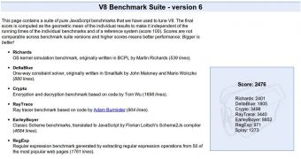 V8 benchmark suite version 6 run on the latest Google Chrome dev