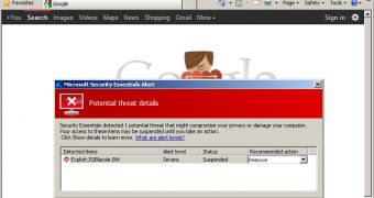 Microsoft Security Essentials finds the Blackhole Exploit Kit on Google.com