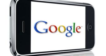 iPhone bearing Google logo on screen