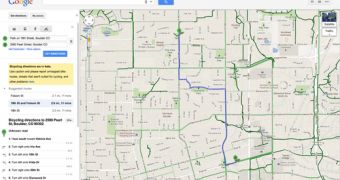A bicycling route in Google Maps