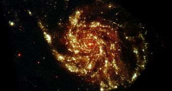 M101, also known as the Pinwheel galaxy, seen by the XMM-Newton space telescope in ultraviolet light