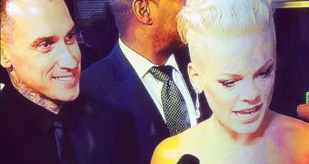 Pink and Carey Hart on the red carpet at the Grammys 2014