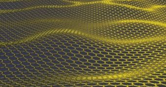 An artist's rendering of graphene, a one-atom-thick layer of carbon atoms, discovered just 5 years ago