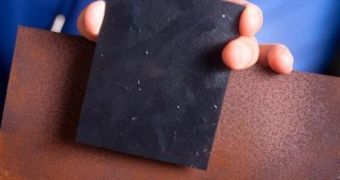 Image showing the new graphene-based coating on a piece of steel