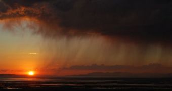 This July 8, 2011, image shows virga clouds over the Great Salt Lake, in Utah