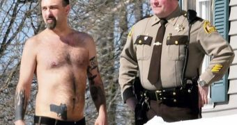 When he appeared shirtless outside his home, Michael Smith scared some workers because of his tattoo