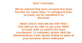 Sample of fraudulent email message
