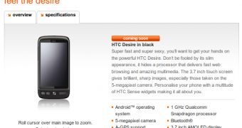 The black HTC Desire to arrive at Orange this week