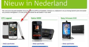 HTC Legend on KPN's website