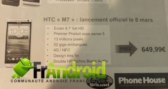 HTC M7 Expected in France on March 8, Priced at €649.99 ($879)