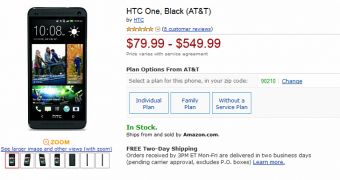 HTC One for AT&T at Amazon