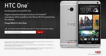 HTC One sign-up page at Verizon