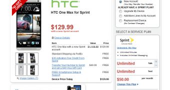Sprint's HTC One max at Wirefly