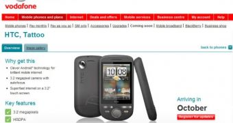 HTC Tattoo on Vodafone's website