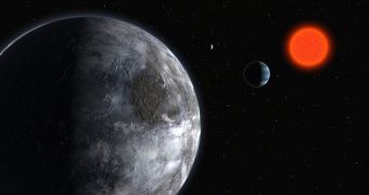 Artist's impression of the planetary system around the red dwarf Gliese 581