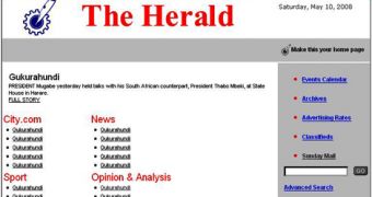 A hacked version of the Zimbabwe Herald website
