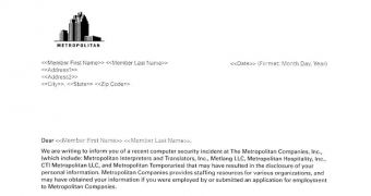 Metropolitan Companies letter to affected individuals