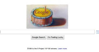 Google's homepage for its 12th birthday