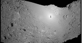 Image showing Hayabusa's shadow above Itokawa, as the spacecraft was nearing its surface