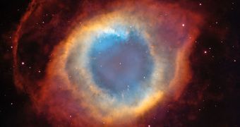 A picture of the Helix Nebula, in the Constellation Aquarius, some 690 light-years away from Earth