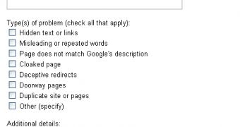 Google spam reporting form
