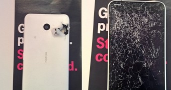 The phone's display was completely destroyed