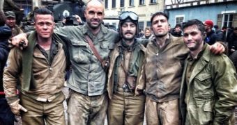 The guys of “Fury” on set: film doesn’t arrive in theaters until November 2014
