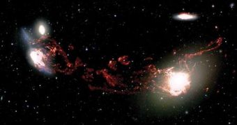 Galactic collision between M86 (right) and NGC 4438 (left)