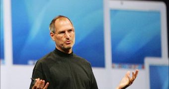 Steve Jobs delivering one of his famous keynote presentation