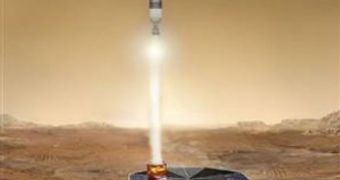 Artist rendering of liftoff on Mars of a sample return rocket.