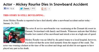 Hoax Alert: Actor Mickey Rourke Dies in Snowboarding Accident