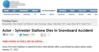 Hoax Alert: Sylvester Stallone Dies in Snowboard Accident