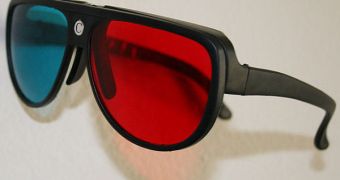 The lenses are colored differently so that they only allow images from a single camera to enter a single eye at a time