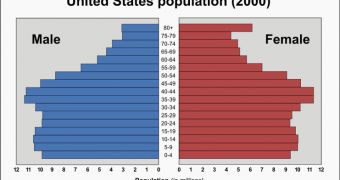 Graph showing the US population pyramid in 2000
