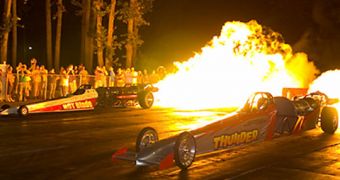 Dragster with flames coming out the exhaust