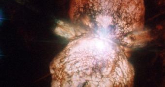 This artist's impression shows how the largest star in Eta Carinae may look like when it goes supernova