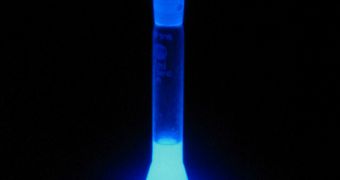 Luminol gives off a blue glow in the presence of a catalyzer