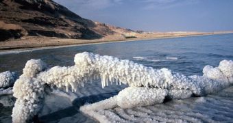 Salt deposits on the shores of the Dead Sea