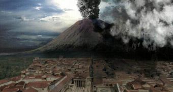 A computer-generated depiction of the eruption of Vesuvius in 79, which buried Pompeii