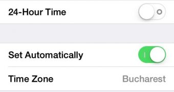 Date & Time settings - slide button to the left until the green is no longer visible (OFF setting)