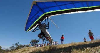 Taking off with the hang glider