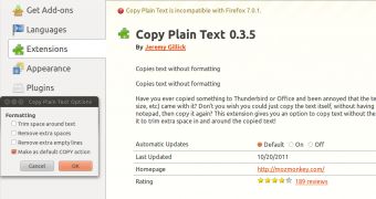 Copy Plain Text 0.3.5 in Firefox 7