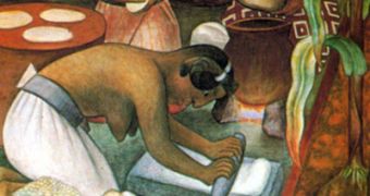 Aztec woman preparing tortilla