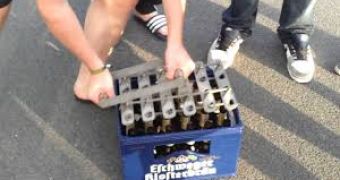 Inventors find a wacky way of opening an entire case of beer all in one go