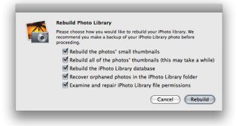 Options for rebuilding the iPhoto library