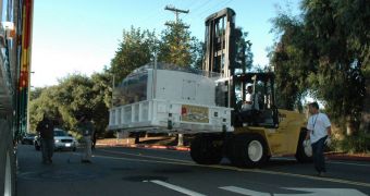 NASA's Wide Field and Planetary Camera 2 was loaded for transport from the Jet Propulsion Laboratory, October 13