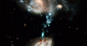 A view of Arp 194, taken by the Hubble telescope after 19 years of observations